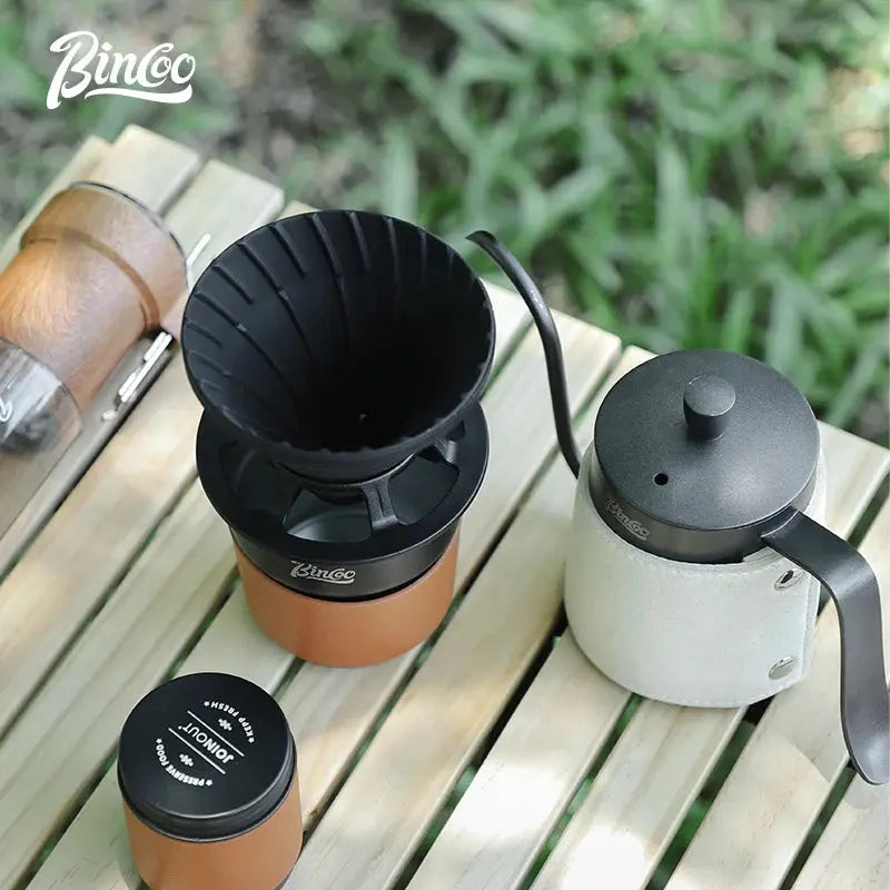 BINCOO Complete Outdoor Pour Over Coffee Set inc. Manual Coffee Grinder bean & steam