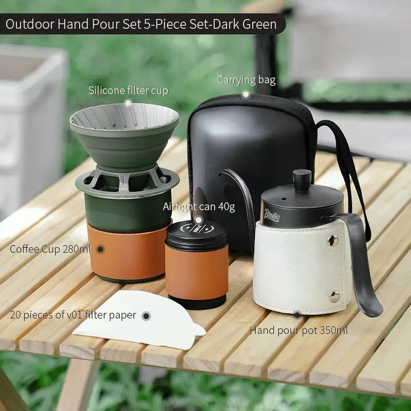 Complete Outdoor Pour Over Coffee Set inc. Manual Coffee Grinder