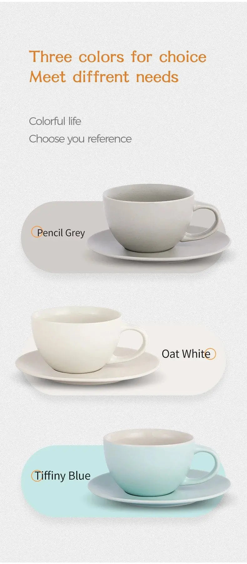 Flat White / Cappuccino Ceramic Coffee Cups with Saucer & Spoon bean & steam