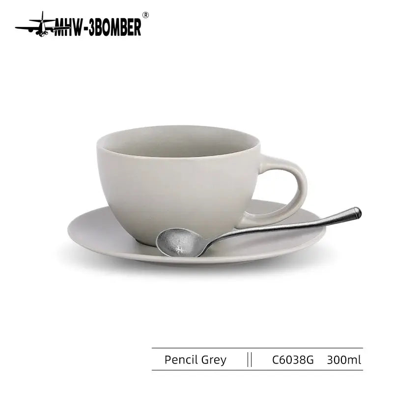 Flat White / Cappuccino Ceramic Coffee Cups with Saucer & Spoon