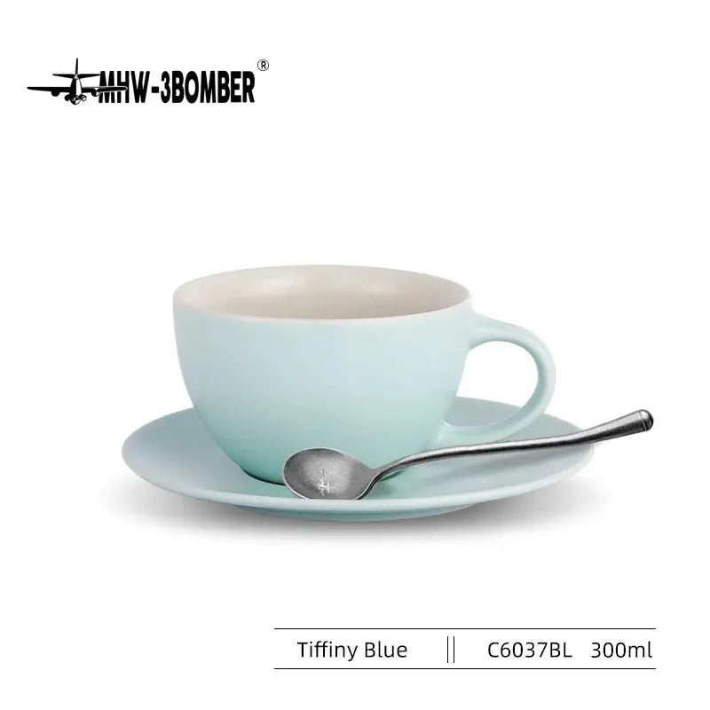Flat White / Cappuccino Ceramic Coffee Cups with Saucer & Spoon