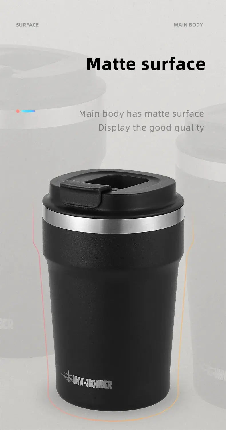 MHW-3BOMBER 360ml Coffee Cups Portable Car Travel Mug with Leak-proof Lid Thermal Mugs Double Walled Water Cup Home Accessories bean & steam