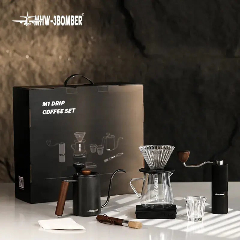 MHW-3BOMBER Deluxe Hand Brewed Coffee Set of 1 Pieces Kitchen Espresso Scale Coffee Grinder and Filter Cups Pour Over Kettle bean & steam