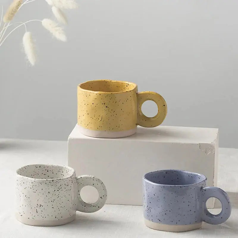 Nordic Handmade Ceramic Coffee Mugs with Ring Handle bean & steam