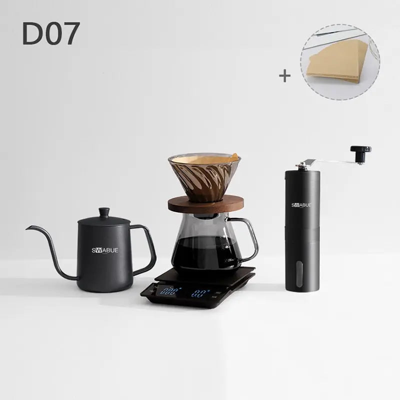 Pour Over Coffee Set with Grinder and optional Scale bean & steam