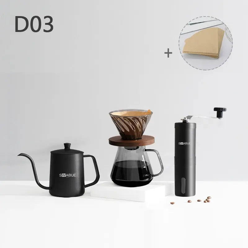 Pour Over Coffee Set with Grinder and optional Scale bean & steam