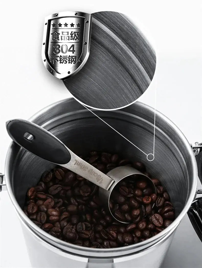 iCafilas Large Black Stainless Steel Coffee Canister bean & steam